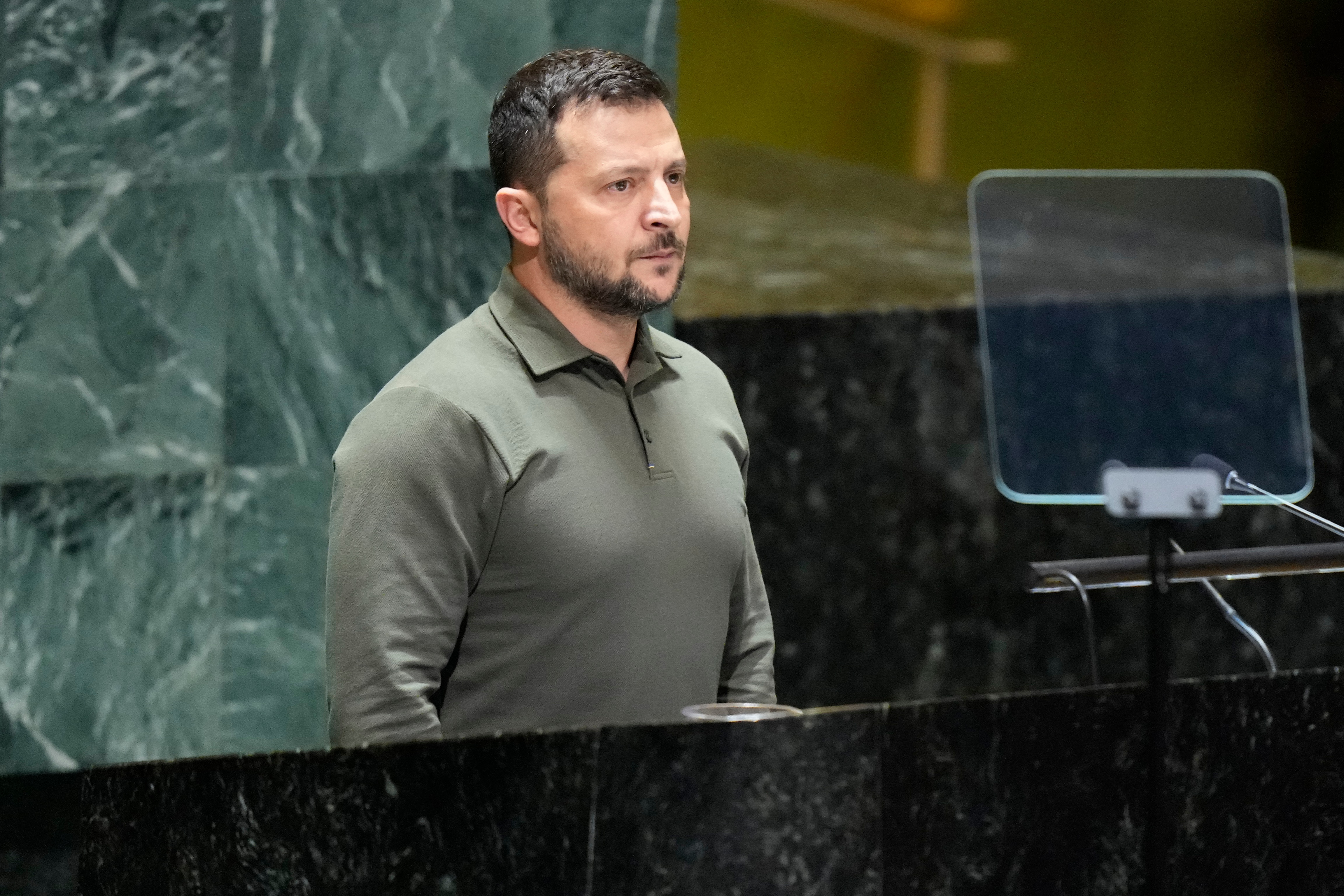 Zelenskyy speaks at UN assembly. 