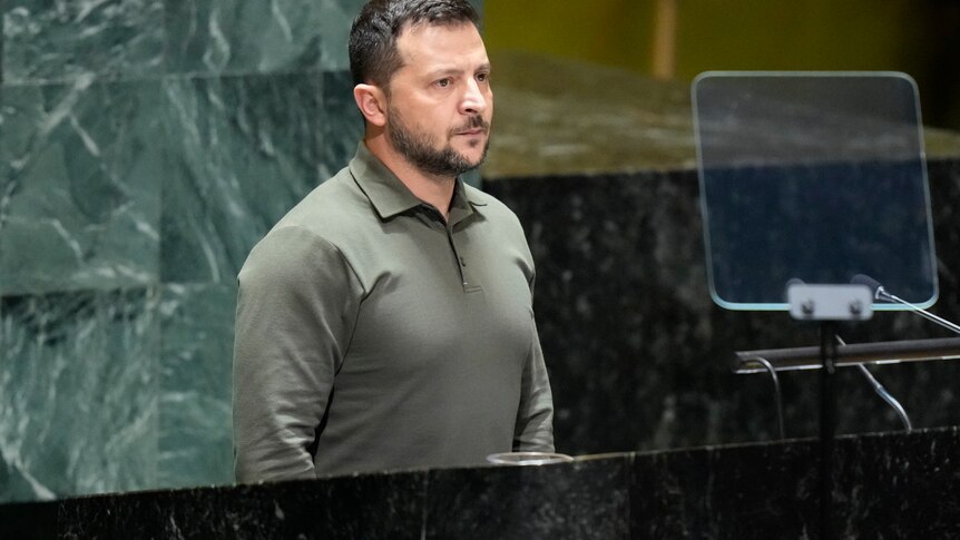 Zelenskyy speaks at UN assembly. 