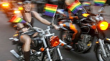 The 'dykes on bikes' take part in the 30th Gay and Lesbian Mardi Gras in Sydney on March 1, 2008. (Mick Tsikas - Reuters)