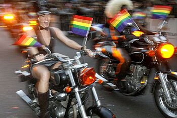 The 'dykes on bikes' take part in the 30th Gay and Lesbian Mardi Gras in Sydney on March 1, 2008. (Mick Tsikas - Reuters)