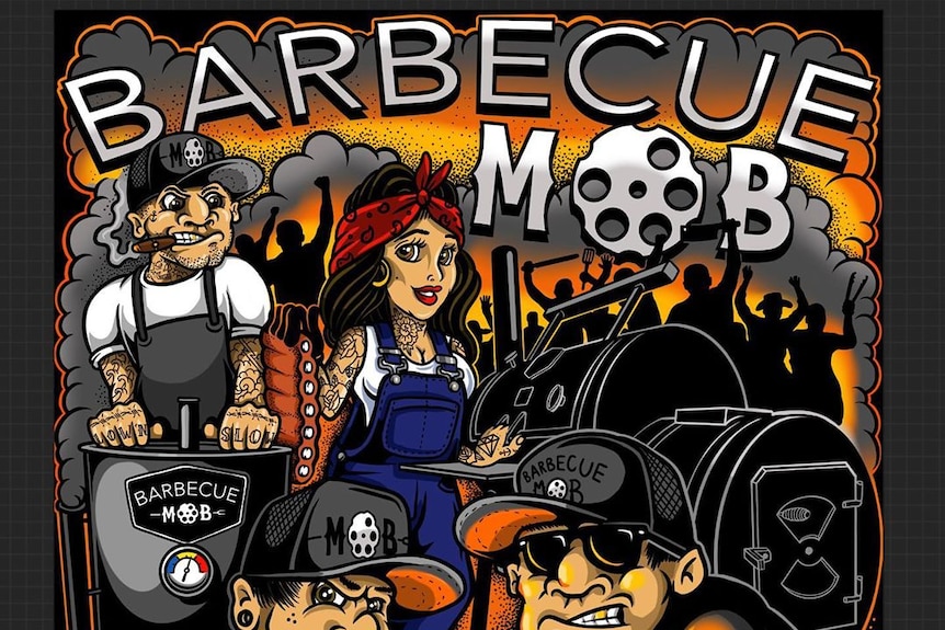 Art depicting four people in a BBQ competition