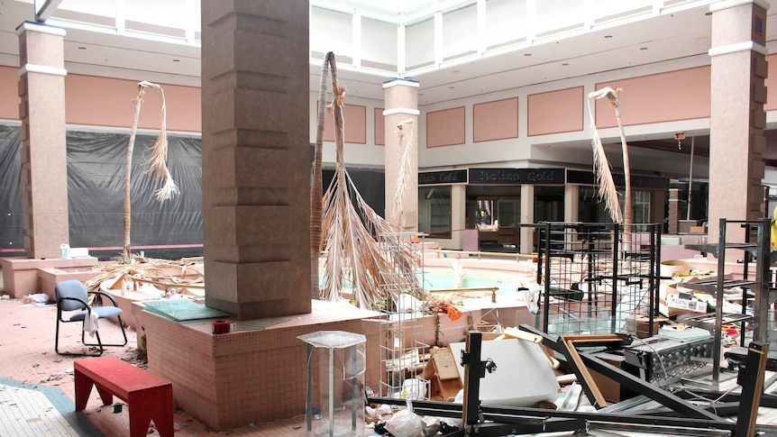 Debris covers a fountain inside an abandoned mall in Virginia