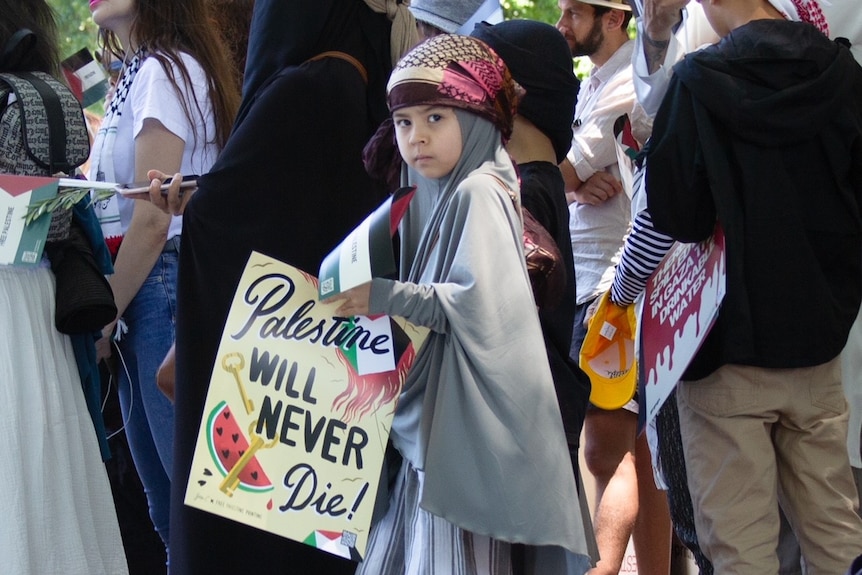 a young girl at sydney's pro-palestinian rally in hyde park on sunday november 3
