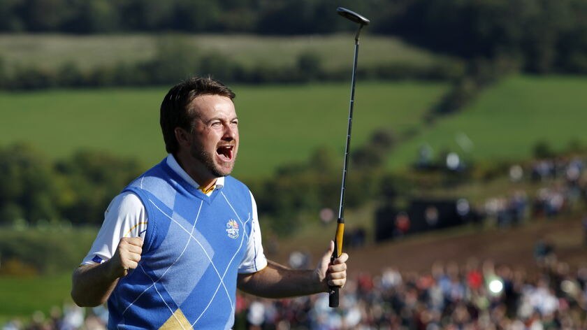 Graeme McDowell celebrates Ryder Cup win