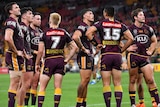 Brisbane Broncos NRL players look disappointed during their loss to the North Queensland Cowboys.