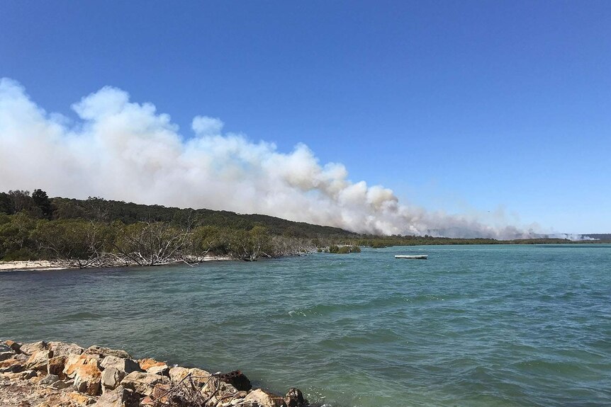 Smoke clouds from a bushfire on North Stradbroke Island