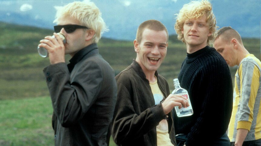 Promo shot from Trainspotting with Ewan McGregor laughing