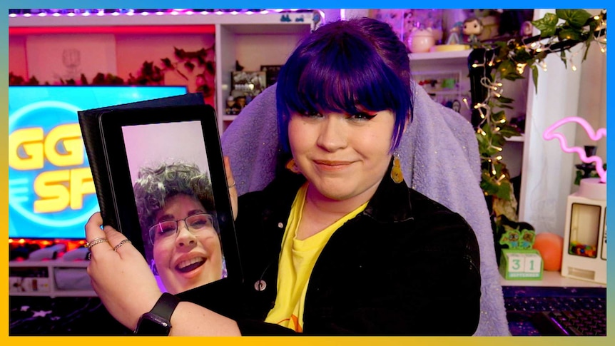 Gem holds up her tablet with Granny Gem on a video call