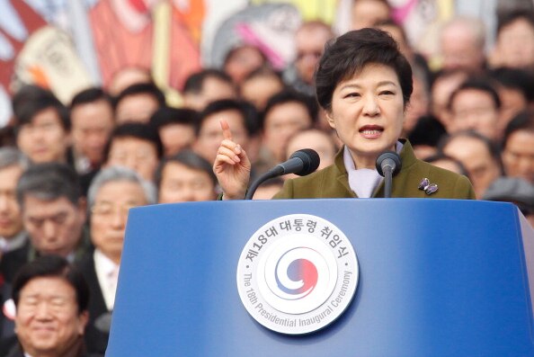 South Korea's president Park Geun-Hye speaks during her inauguration