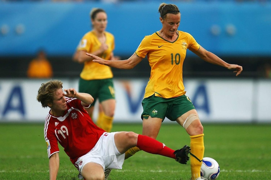Matildas Midfielder Joanne Peters plays at the Women's World Cup in 2007 against Canada