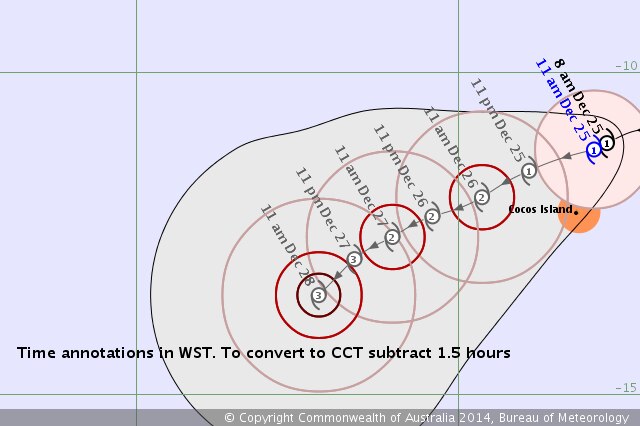 Tropical Cyclone Kate bearing down on Cocos Islands