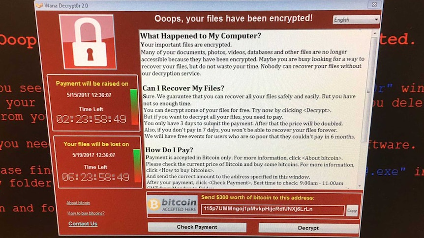 A ransom message on a UK NHS computer.
