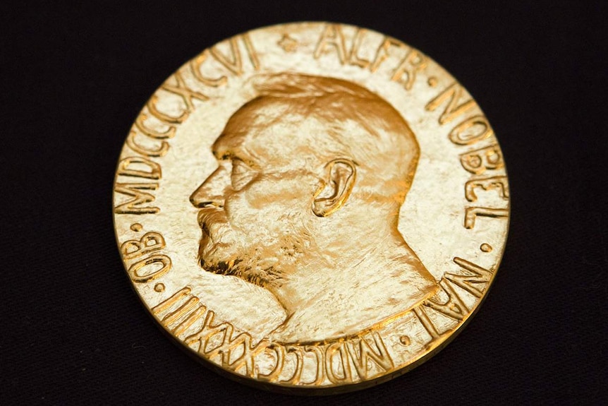The gold Nobel medal awarded to Nobel Peace Prize winners