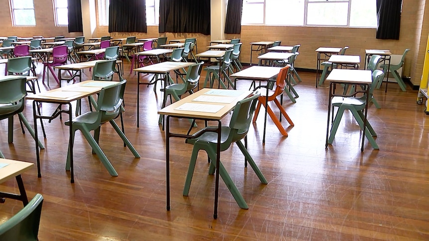 empty desks inside a classroom