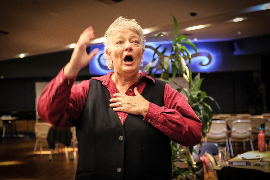 Cathy Gordon conducting the Headliners Chorus