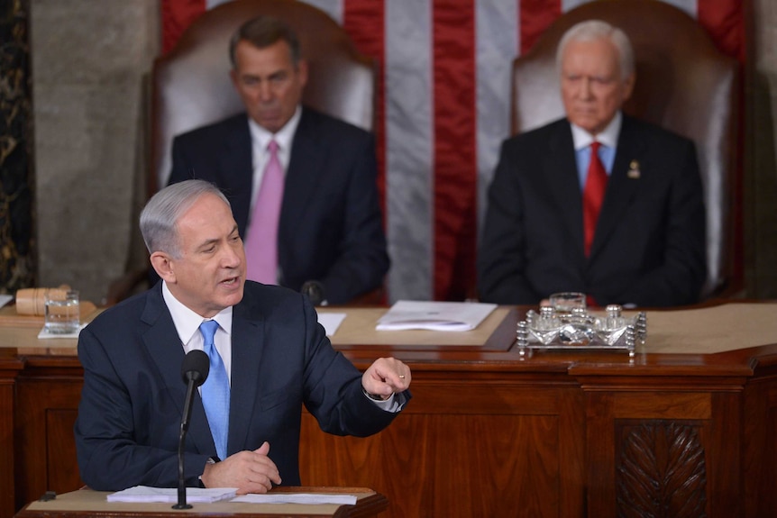 Israel's prime minister Benjamin Netanyahu addresses US Congress