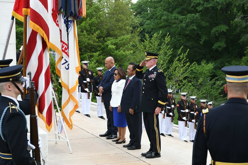 The presidents visited Arlington National Cemetery in Virginia.