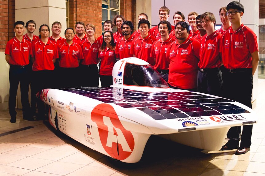 University of Adelaide students with a solar car