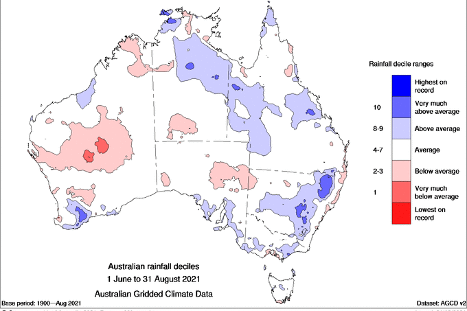 map showing average rain across much of Australia