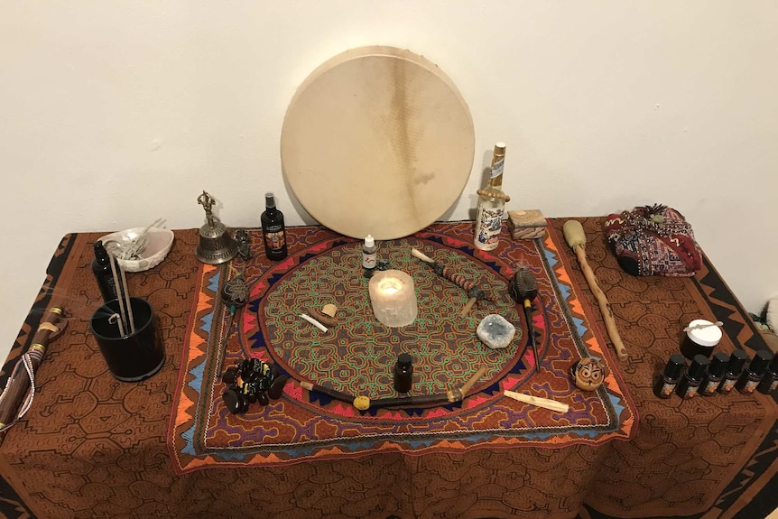 Equipment laid out for a Kambo circle ceremony