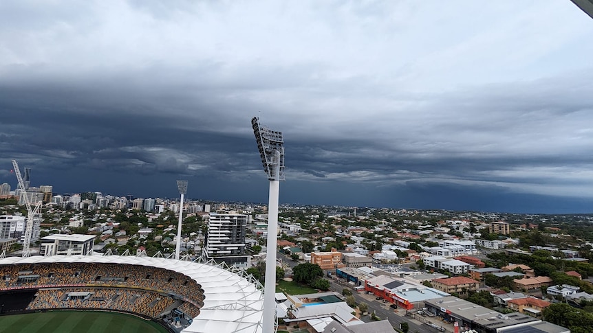 Storm clouds fill the skies above Brisbane