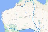 A screengrab of Google Maps showing the long route from Perth, to Port Augusta, to Katherine, to Fitzroy Crossing