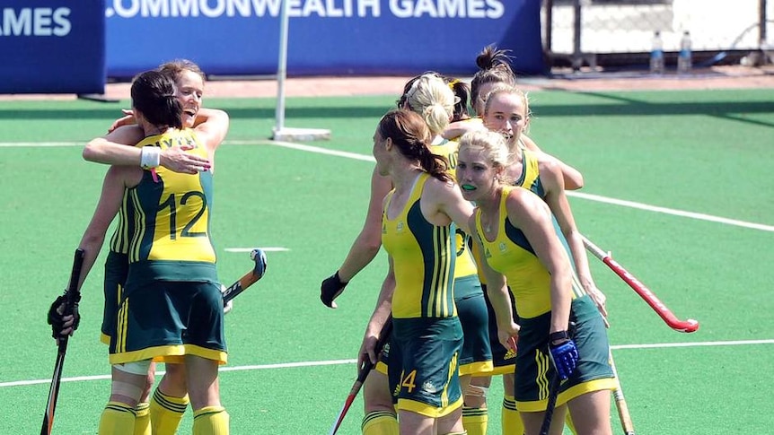 Moving on up ... a gutsy defensive effort in 41-degree heat earned the Hockeyroos the right to advance.