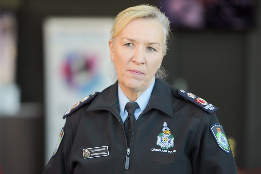 Police commissioner Katarina Carroll addresses the media while dressed in uniform