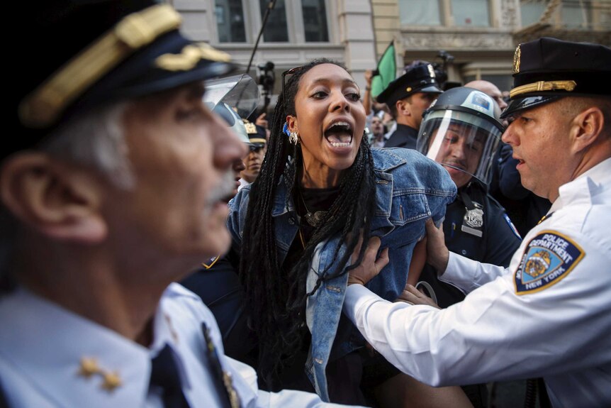 New York protestor detained during Freddie Gray rally