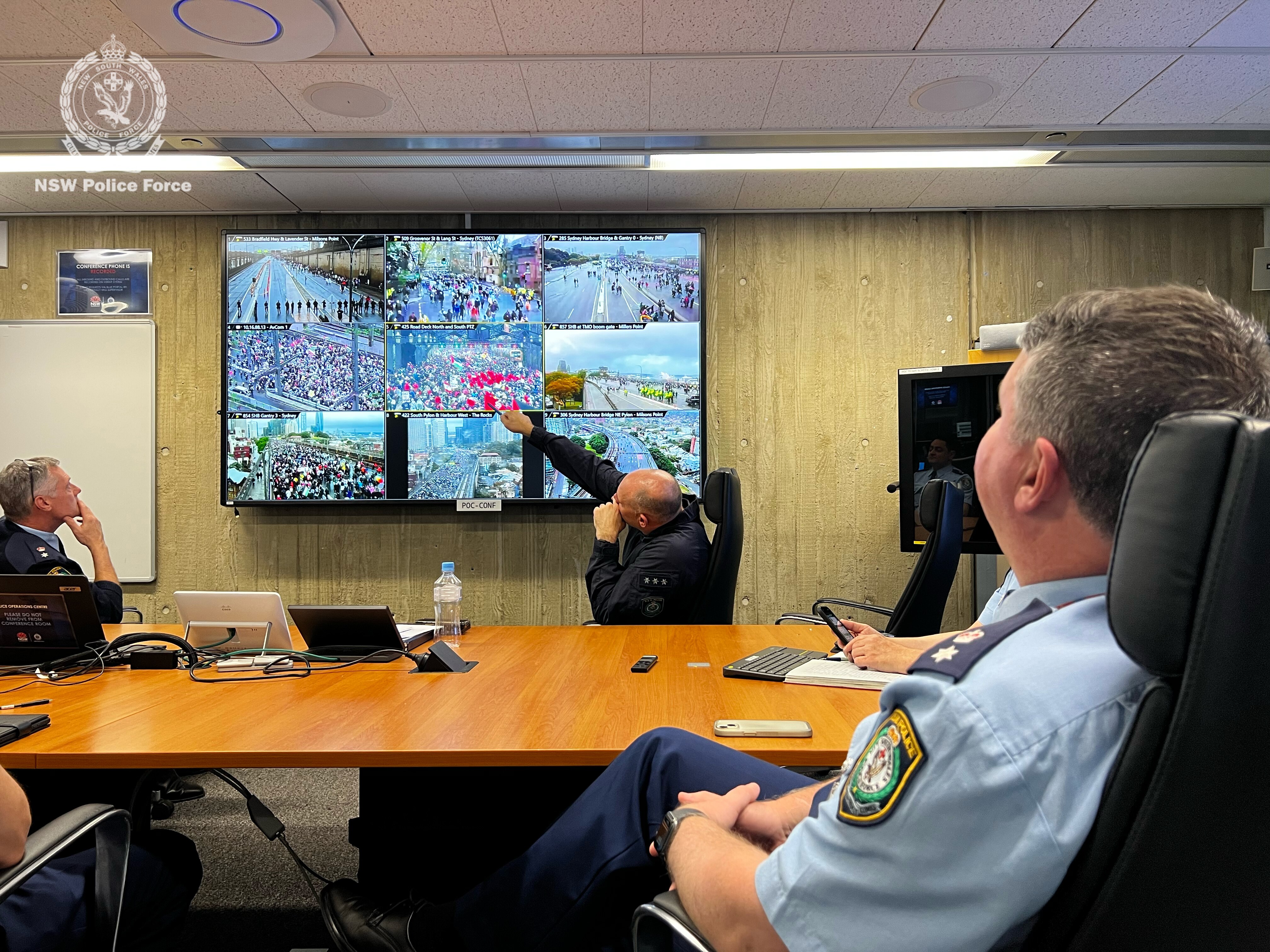 officers manage the pro-palestine protest at the NSW Police operations centre