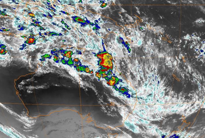 Satellite picture showing intense rain over Queensland.