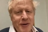 A photo of Boris Johnson during a twitter video saying he's doing well after coming in contact with a COVID positive person.