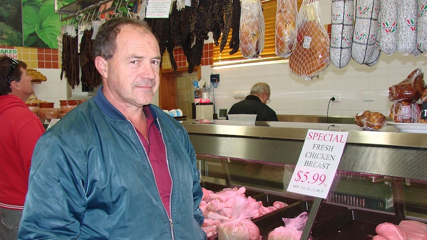 Michael Braedotti, fresh food markets in Wollongong, with chicken meat