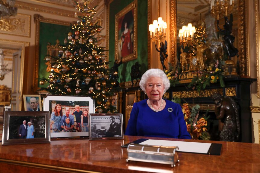 Britain's Queen Elizabeth II poses for a photo, while recording her annual Christmas Day message.