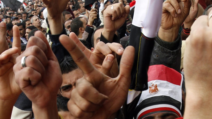 Protesters chant anti-government slogans in Egypt's Tahrir Square