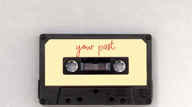A cassette tape in an undated photo.