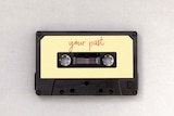 A cassette tape in an undated photo.