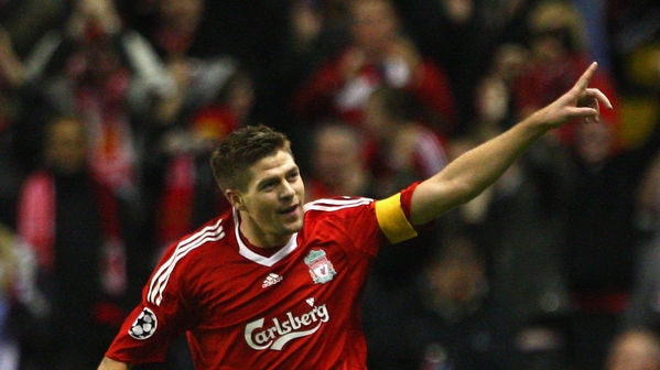 Steven Gerard celebrates scoring