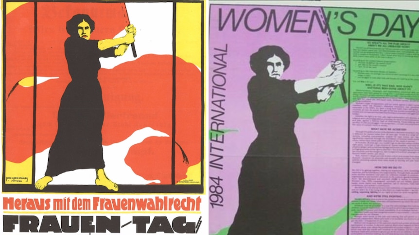 1914 IWD poster from Germany and 1984 IWD poster from Australia