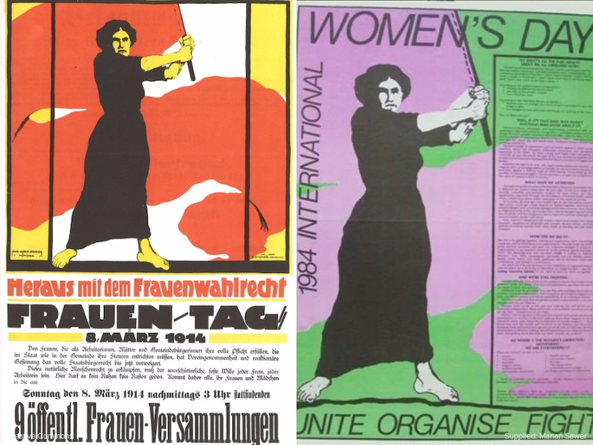 1914 IWD poster from Germany and 1984 IWD poster from Australia