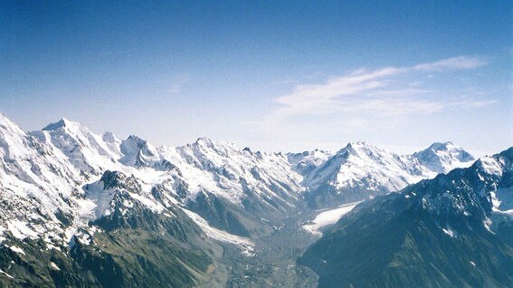 A handout photo of the Tasman Glacier and lake in New Zealand, including Mount Cook