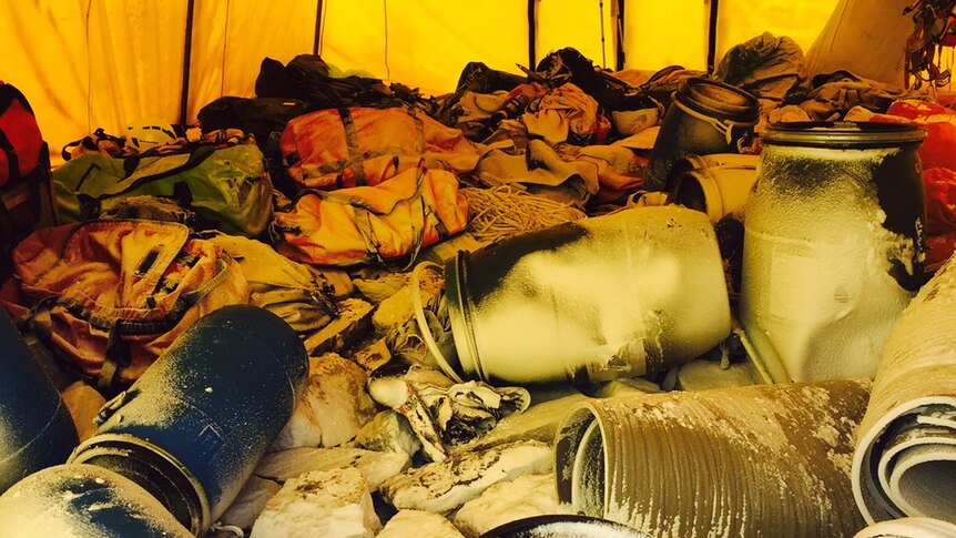 Inside the storage tent after the avalanche.