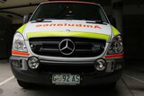 Ambulance under cover Royal Hobart Hospital Emergency area.JPG