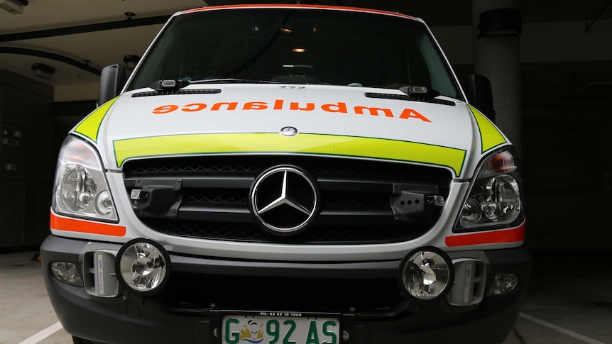 Ambulance under cover Royal Hobart Hospital Emergency area.JPG