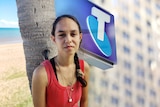 Caitlyn Roe and a composite of a Telstra logo. 