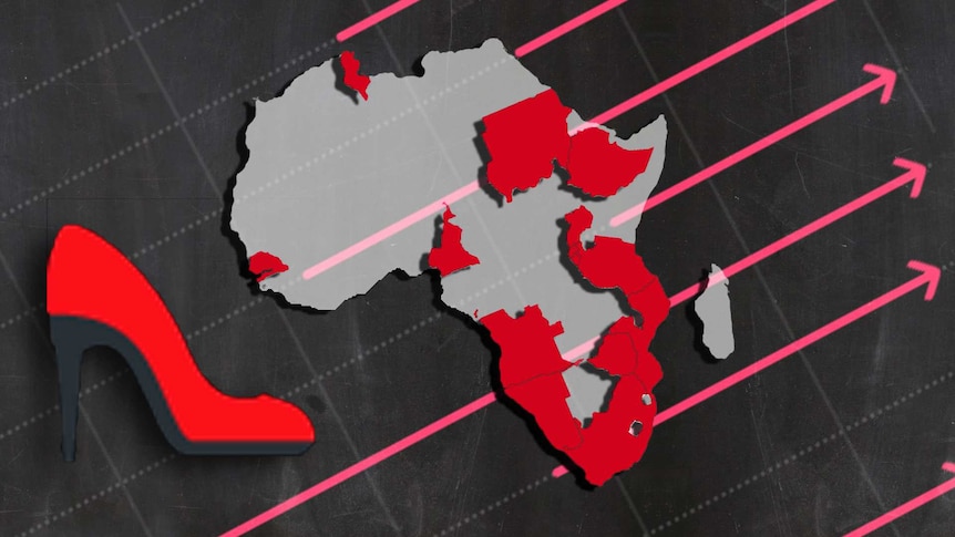 Graphic, red shoe emoji africa and arrows