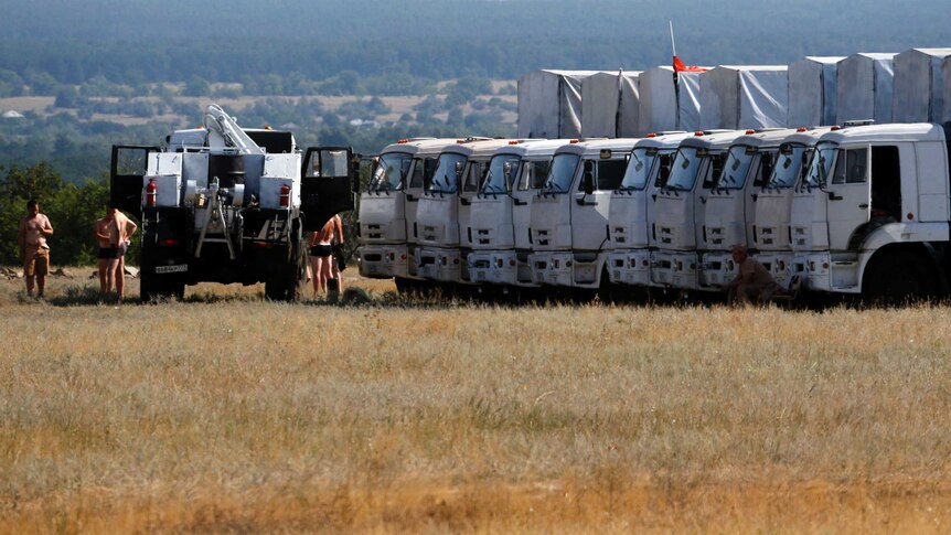Russian convoy of trucks near Donetsk