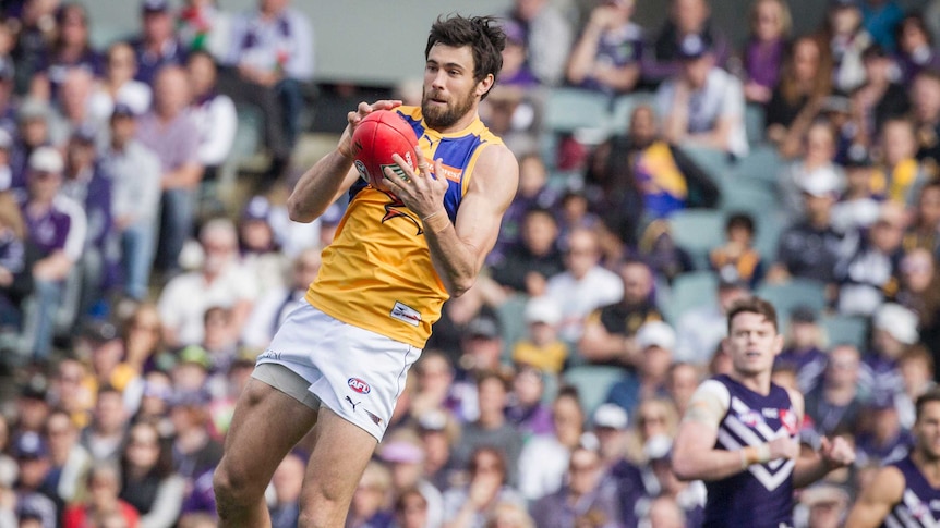 Josh Kennedy of the West Coast Eagles in action against Fremantle at Subiaco Oval.