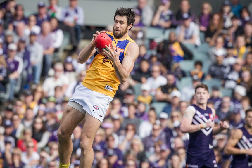 Josh Kennedy of the West Coast Eagles in action against Fremantle at Subiaco Oval.