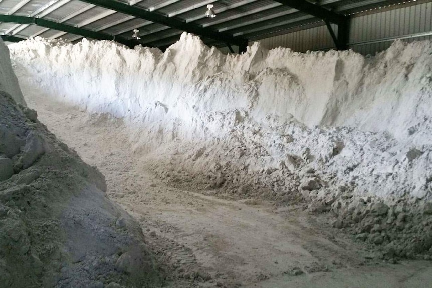 Coal by-product in a storage shed at Brisbane suburb of Pinkenba.